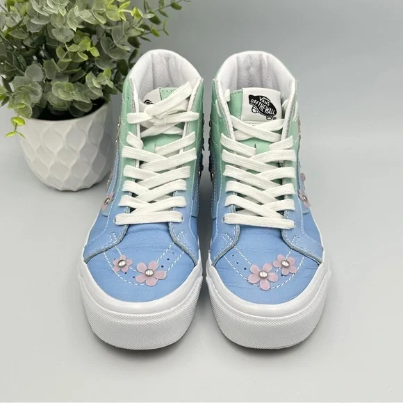Vans Women’s Sandy Liang High Top Blue and Green Leather Boots Sneakers Size 5.5 - Picture 2 of 11